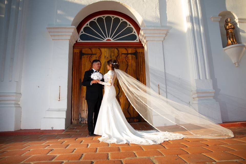 Couple standing outside venue