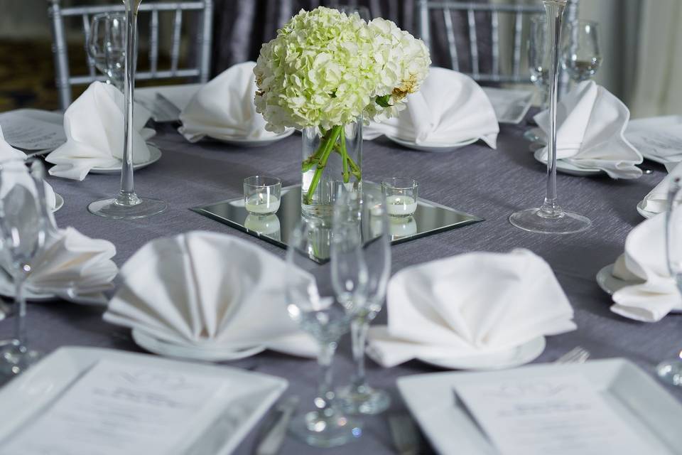 Table set-up with floral centerpiece