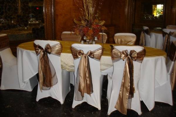 Chocolate organza and champagne satin