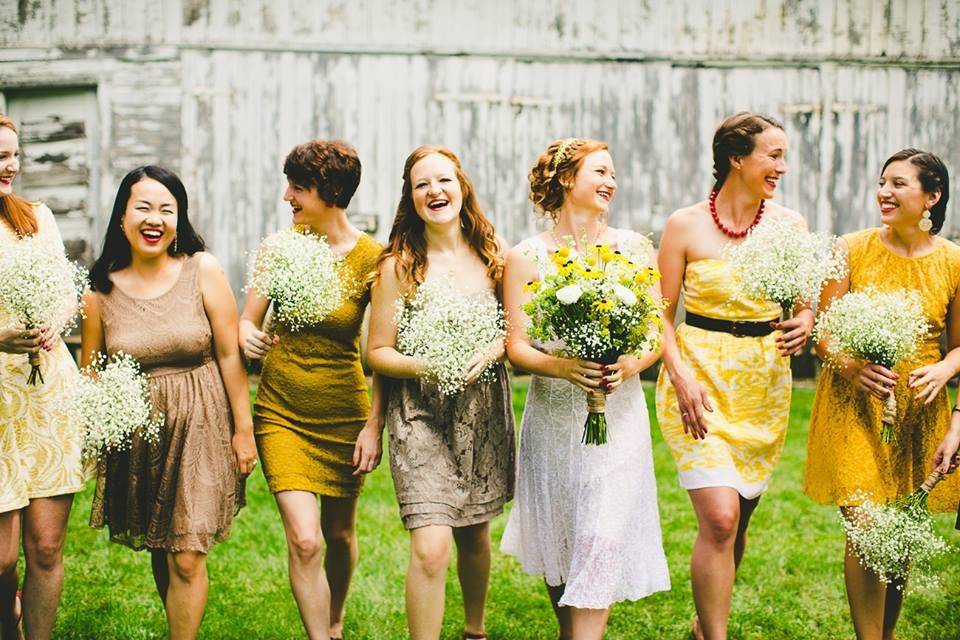 Friends and colorful dresses