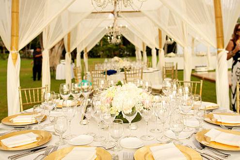 Table setting with floral centerpiece