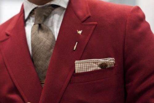 Red double-breasted suit