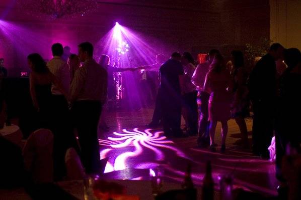 Intelligent dance floor lighting for a wedding by MDM Entertainment.