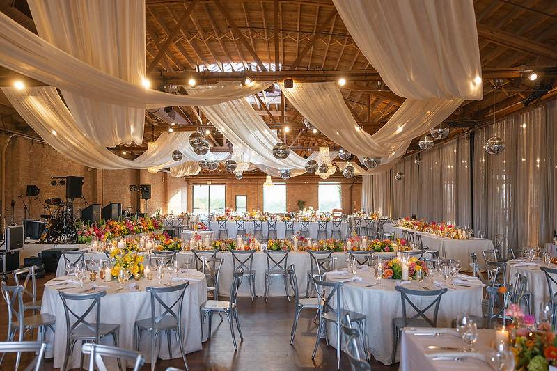 Lighting and ceiling drape