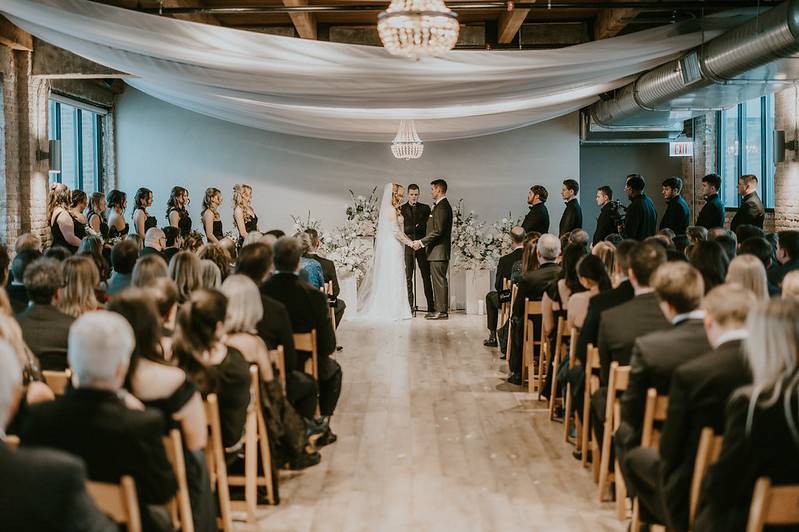 Drape and chandelier