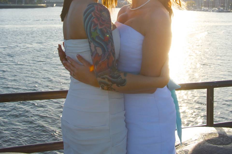 Two beautiful brides on the Boston waterfront