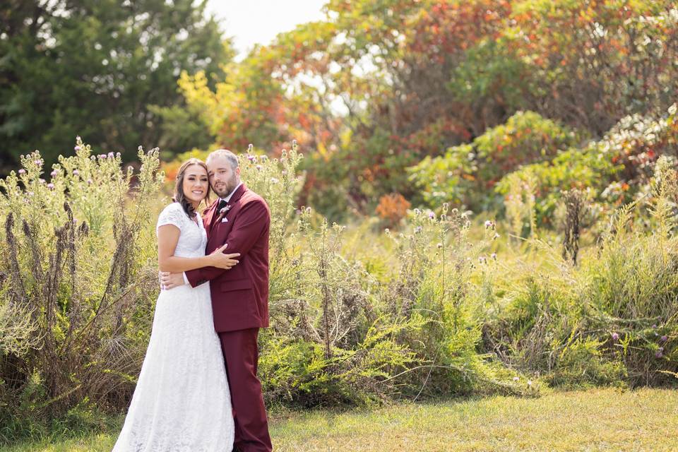 Bride and groom snuggling