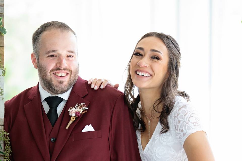 Bride and groom laughing