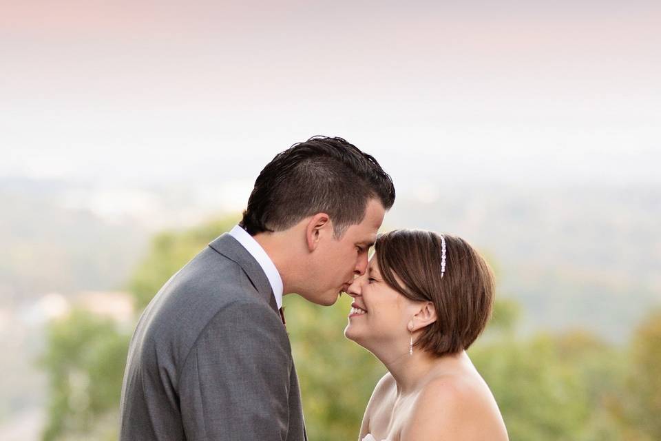 Bride and groom laughing