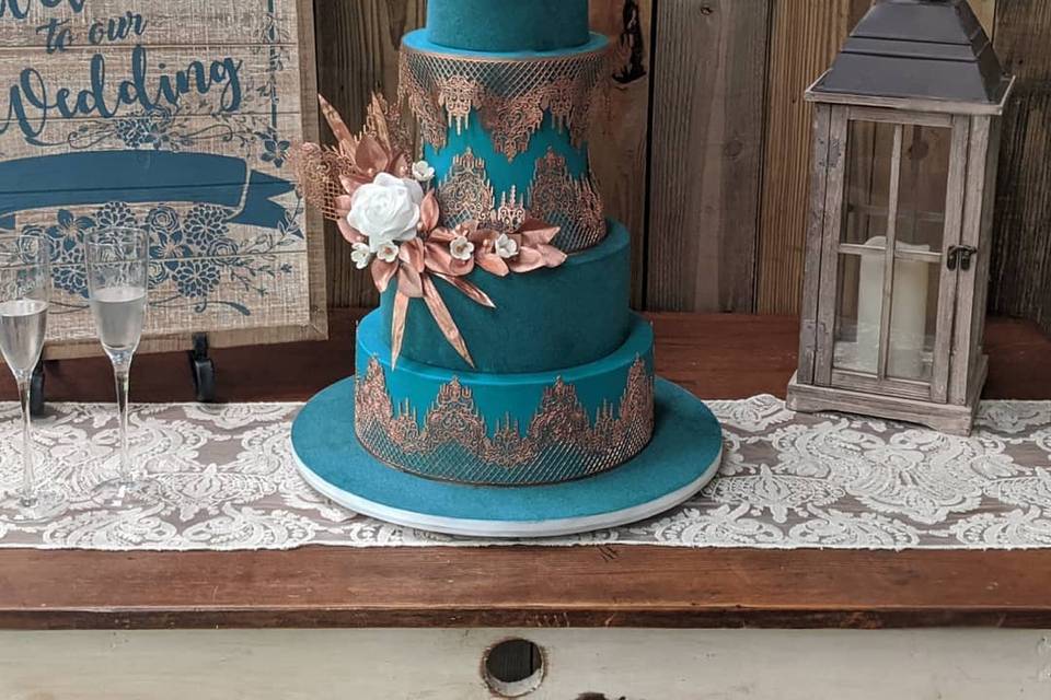 Velvet teal wedding cake