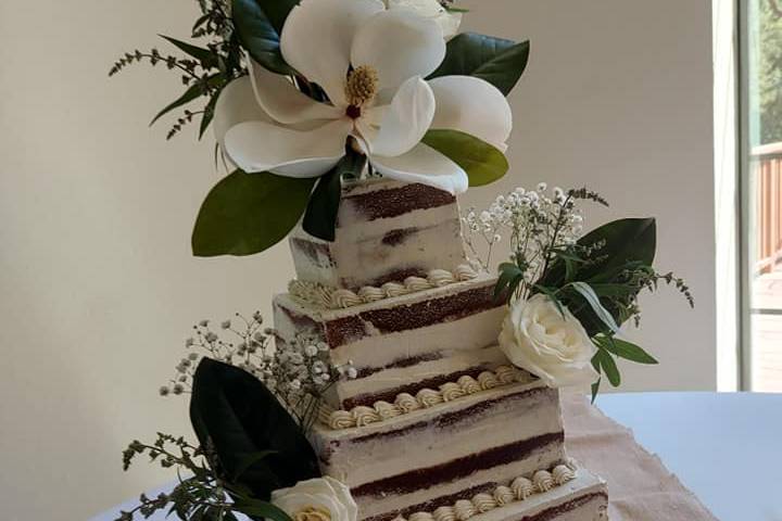 Square semi-naked wedding cake