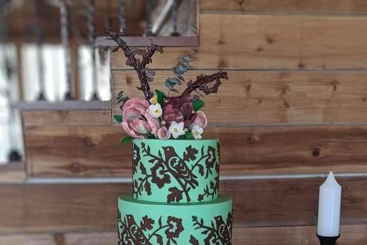 Bird and branch wedding cake