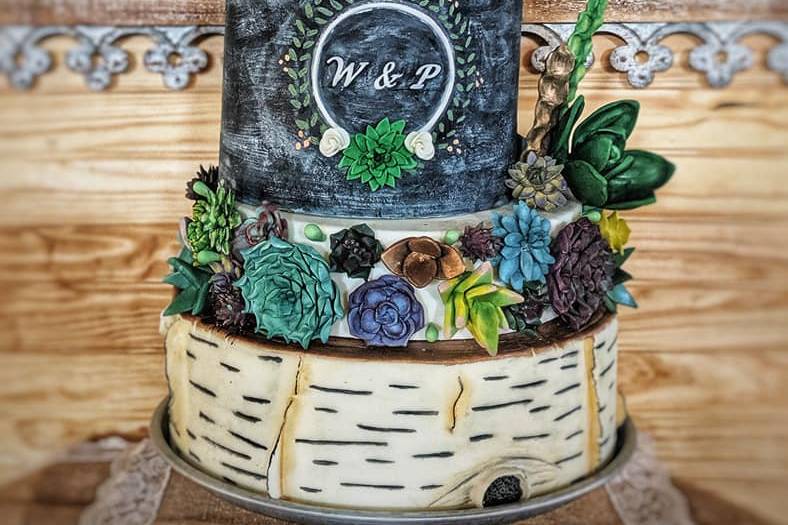 Chalkboard and succulent cake