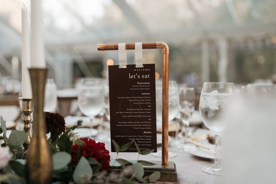 Copper table setting and menu holders