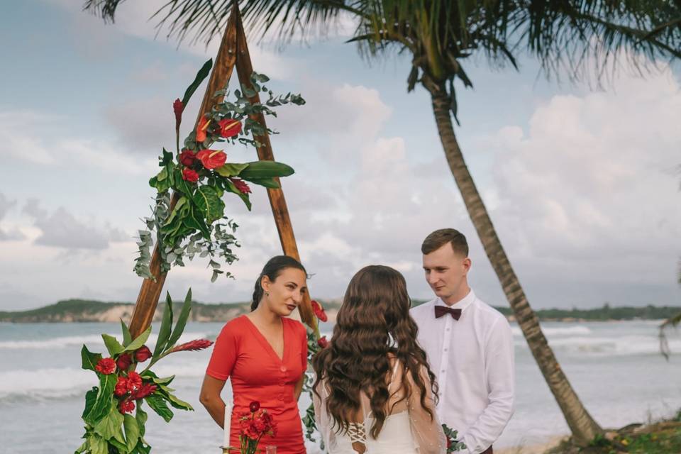 Sunset elopement in a field