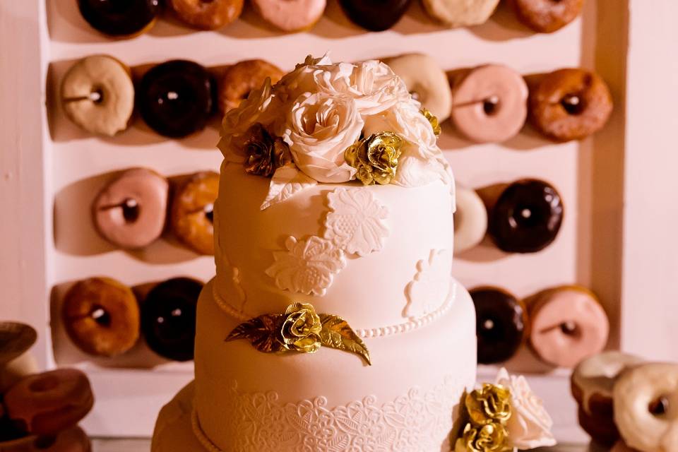 Wedding cake and donut wall