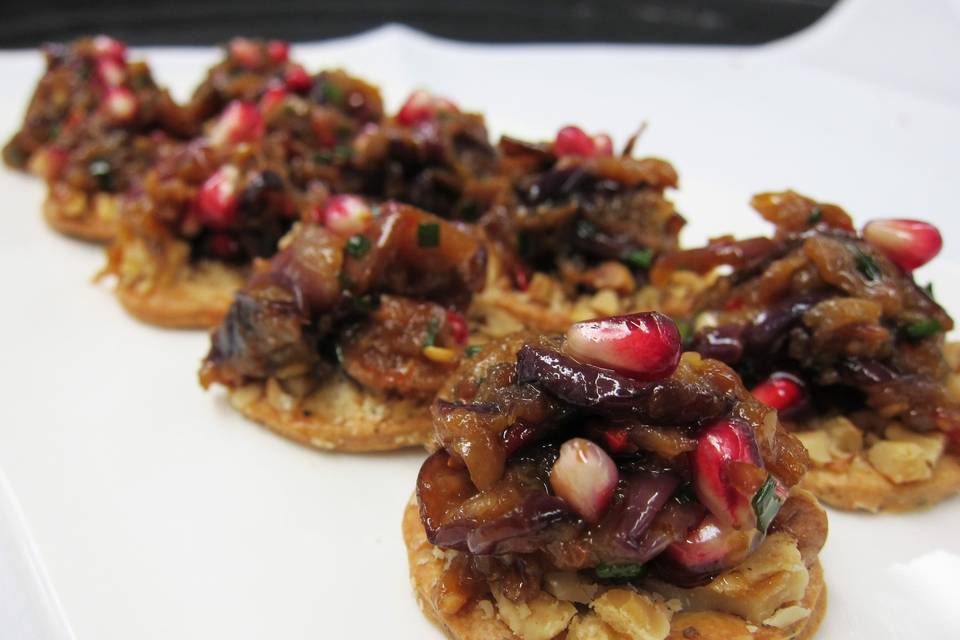 Eggplant & Pomegranate Jam on Walnut Crackers