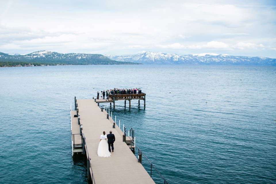 Lake Tahoe pier wedding.