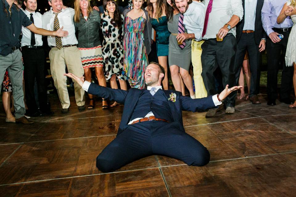 Epic groom dance moves.