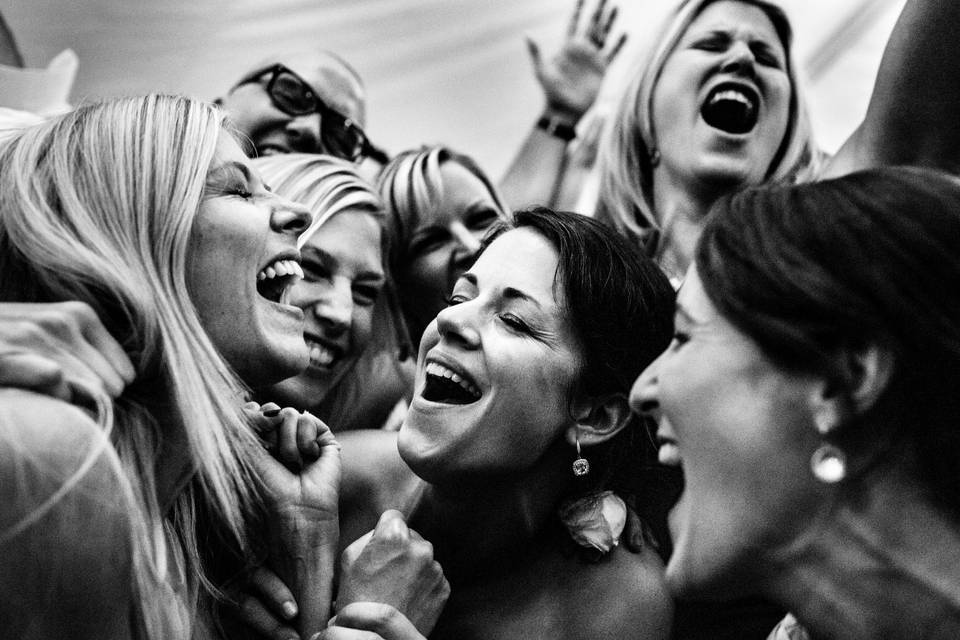 Candid wedding party photo.