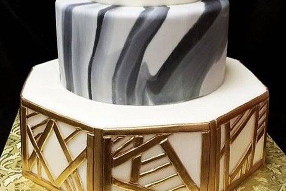 Marbleized, Gold and Black Fondant with Orchid - Empire Cake