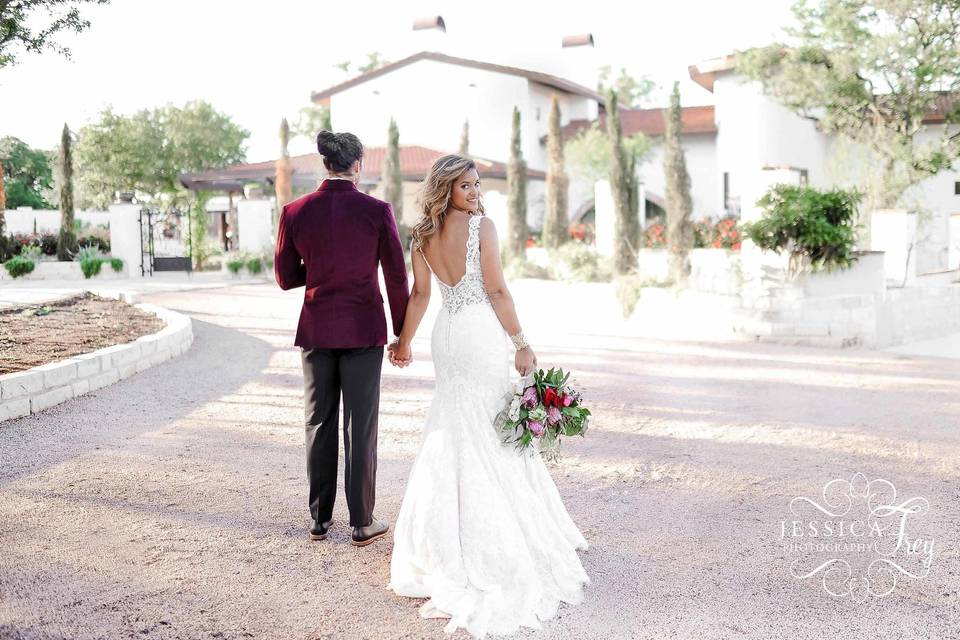 Bride looking back