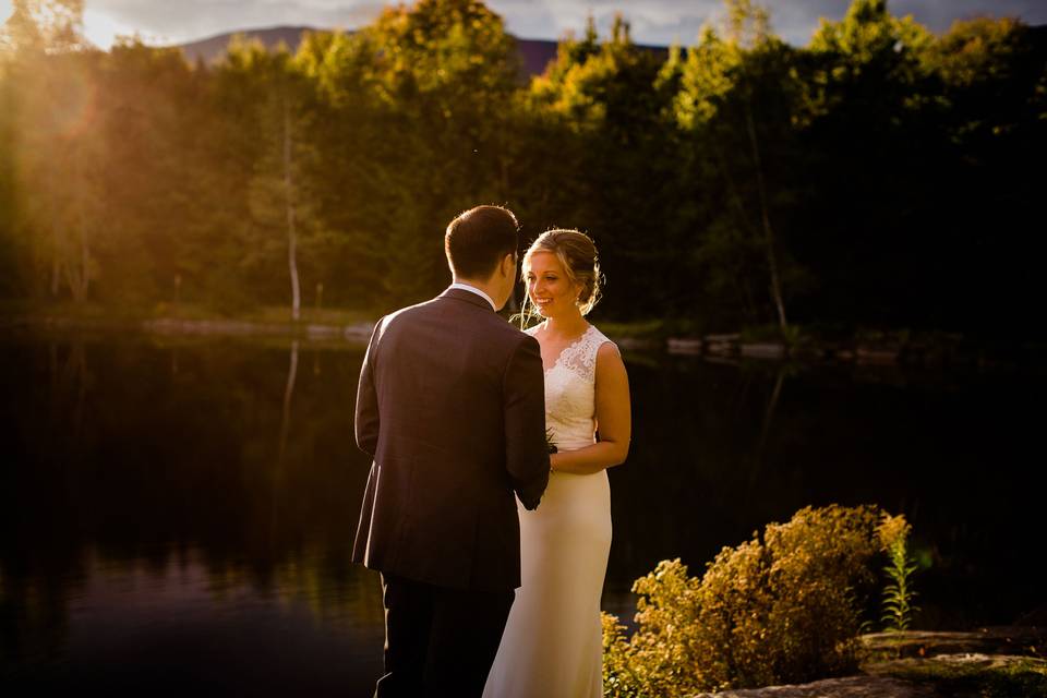 Couple embrace after ceremony