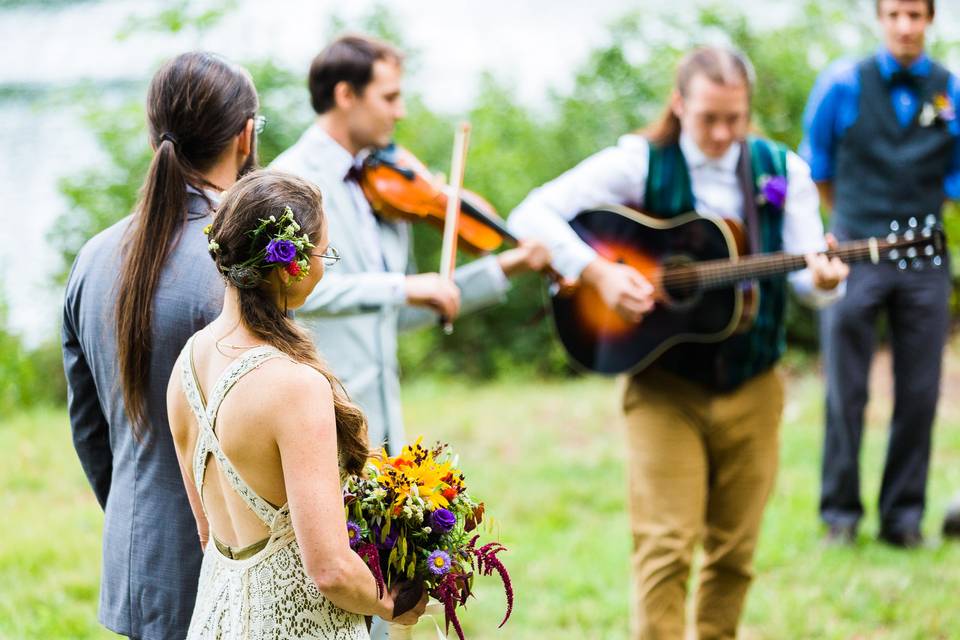 Bridesmaids hugging