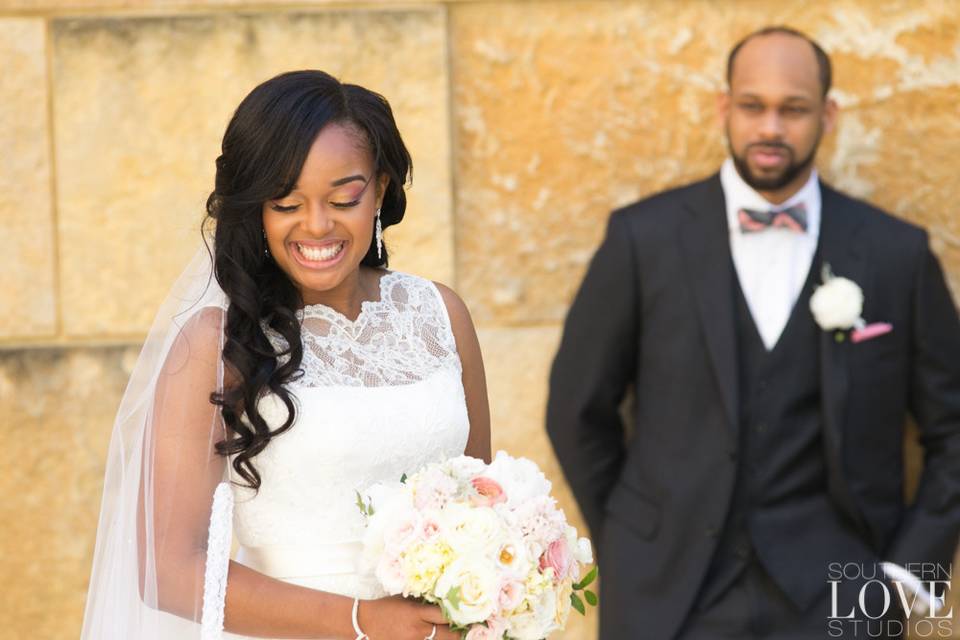 Groom looking at his bride