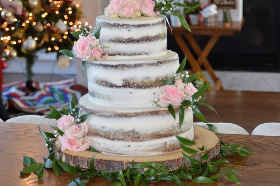 Semi Naked Floral Wedding Cake