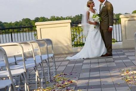 Newlyweds at the end of the aisle