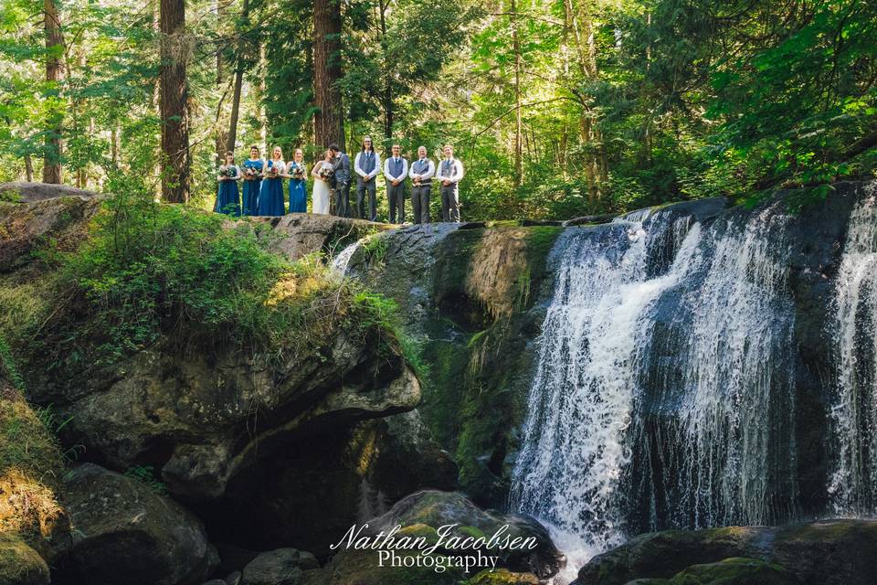 Wedding party waterfall