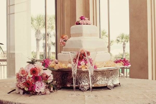 Cake and bouquet