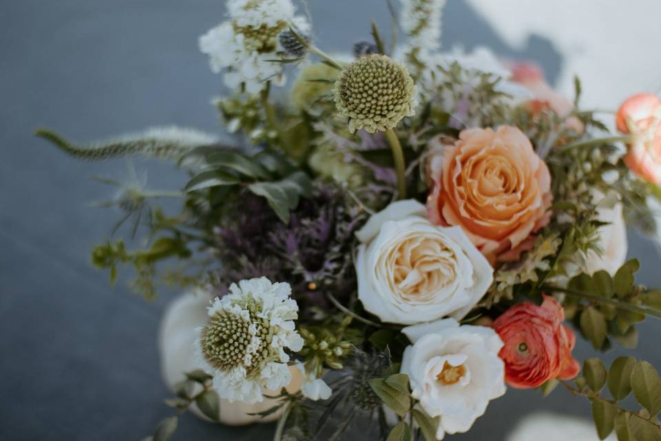 Groom holding bouquet