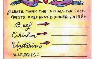Colorful RSVP with the Invitation Design. Birds and Trees. First, hand drawn, then you select the colors, and I hand watercolor the proof! Then printing and production.