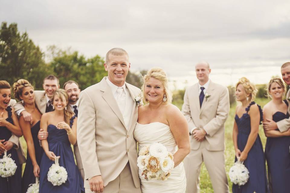 Bride and groom with guests