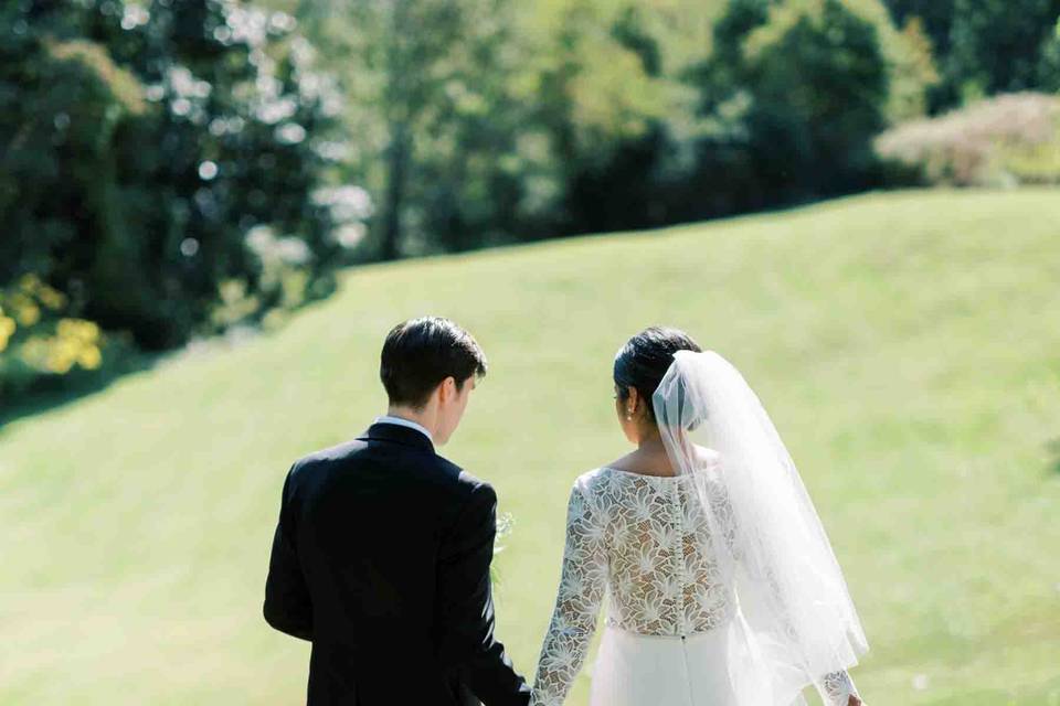 Just Married couple walking