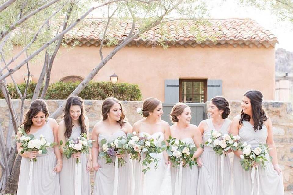 Bride and her bridesmaids