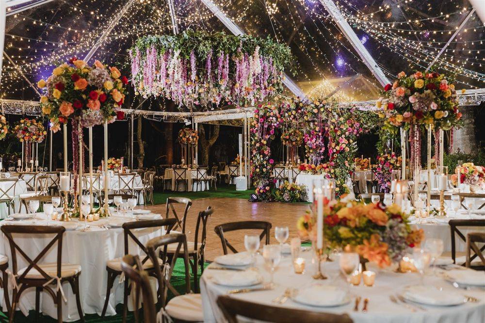 Twinkle lights tent canopy at the Vizcaya Museum and Gardens