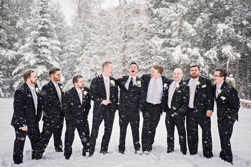 Groomsmen in the snow