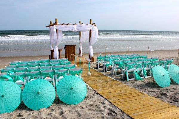 Aqua colored umbrellas