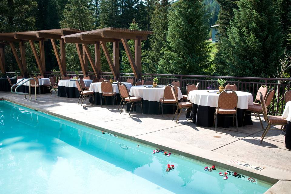 Afternoon Reception on our beautiful Pool Deck that faces the Gore Creek and Vail Mountain.