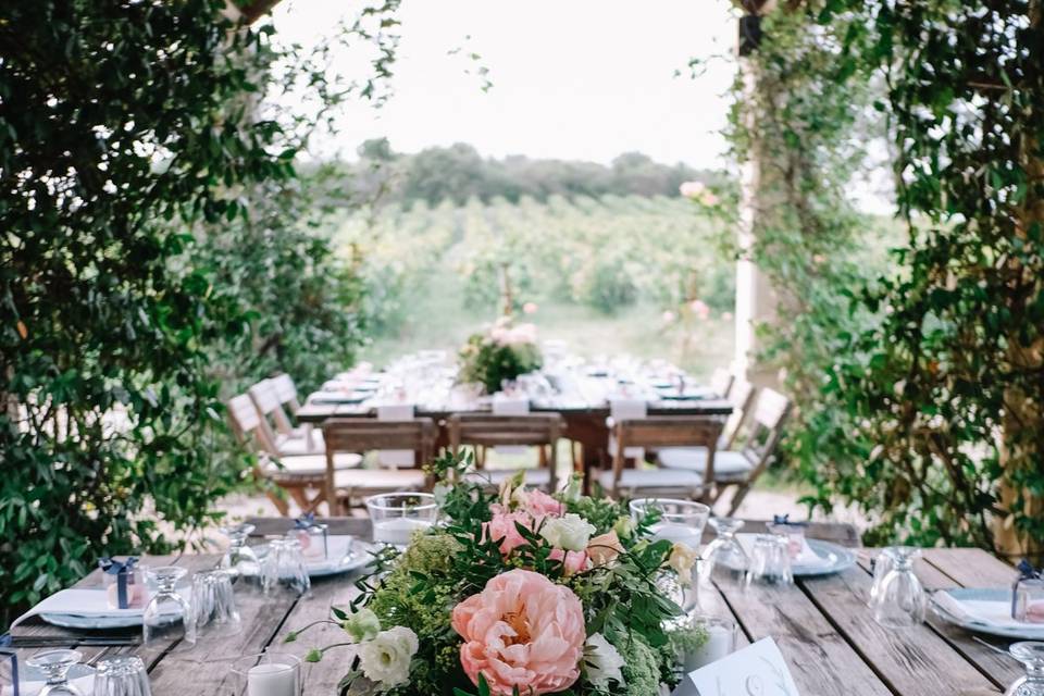 Rustic peony table runner