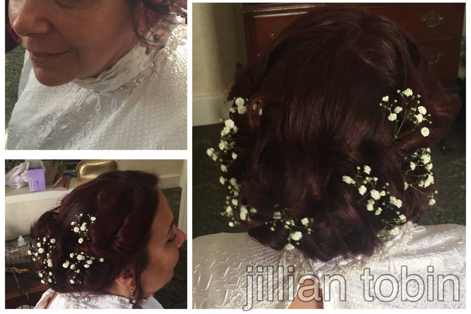 Fresh baby's breath instead of a traditional hairpiece