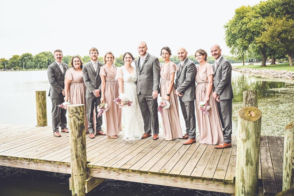 Wedding party on the dock