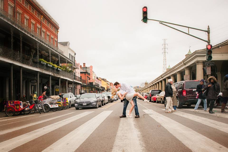 Stopping traffic in New Orleans during an engagement shoot!