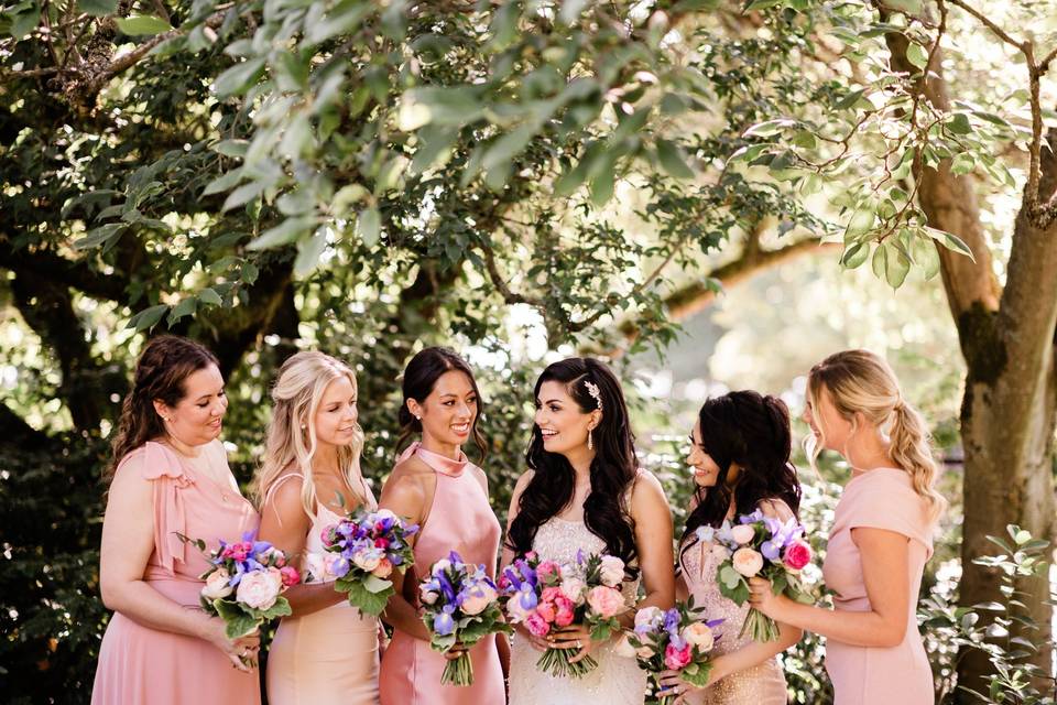 Purple and pink bridesmaids