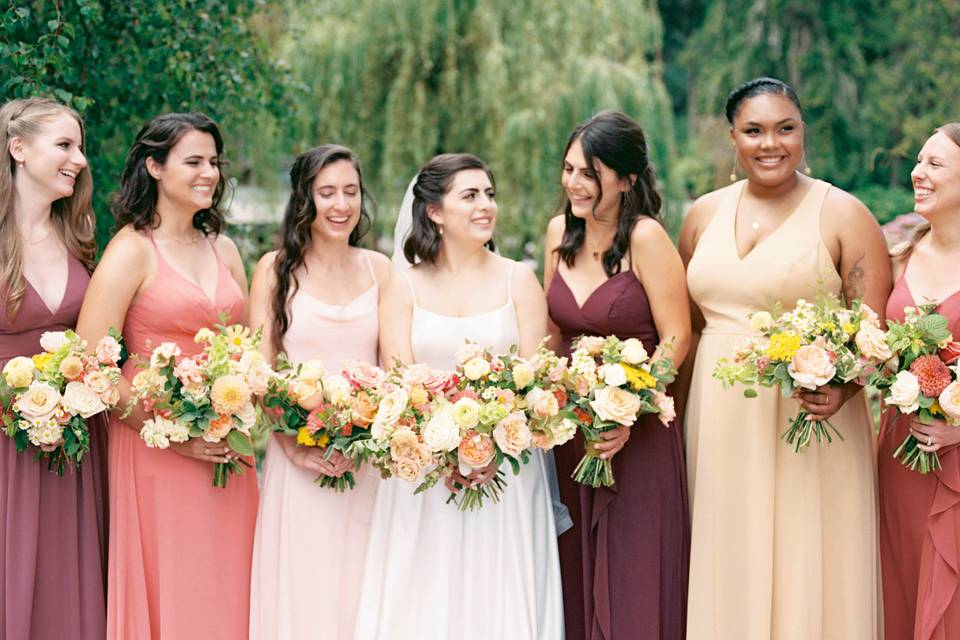 Coral and pastel bridesmaids