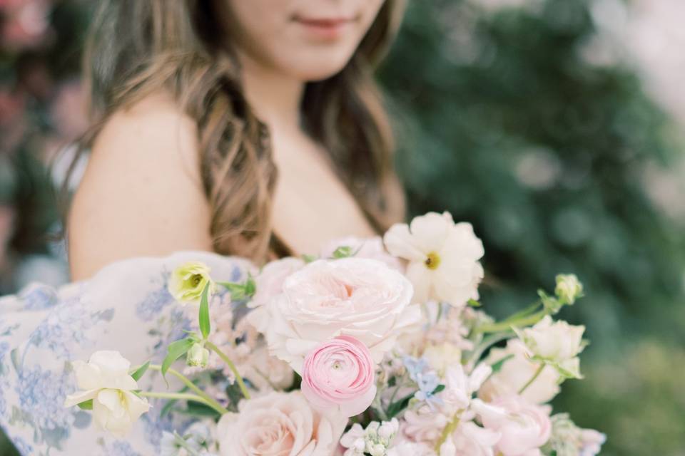 Blue and blush lush bouquet