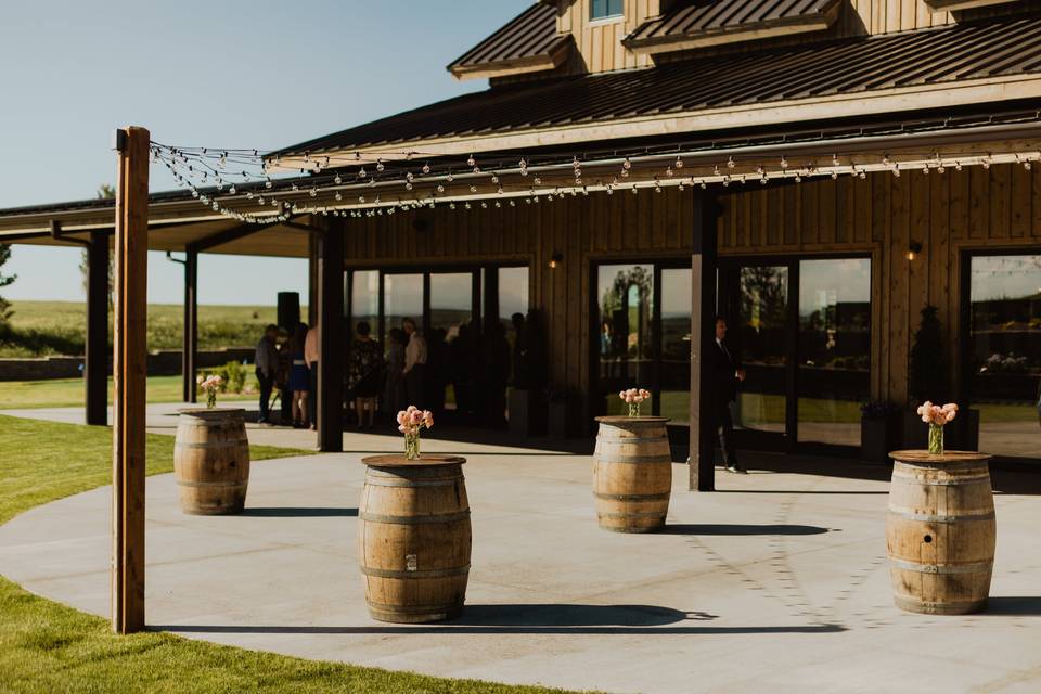 Whiskey barrels at cocktail hr